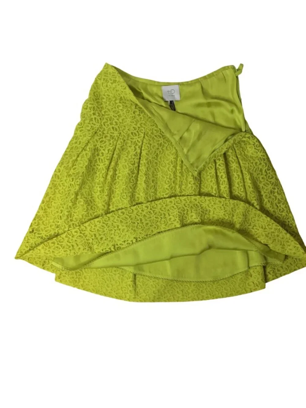 ANTHROPOLOGIE HD IN PARIS Lime Green Textured Lace Pleated A-Line Skater Skirt 0
